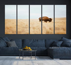 Buffalo Wall Art Canvas Print, Framed Western Wildlife Rustic Prairie Scene
