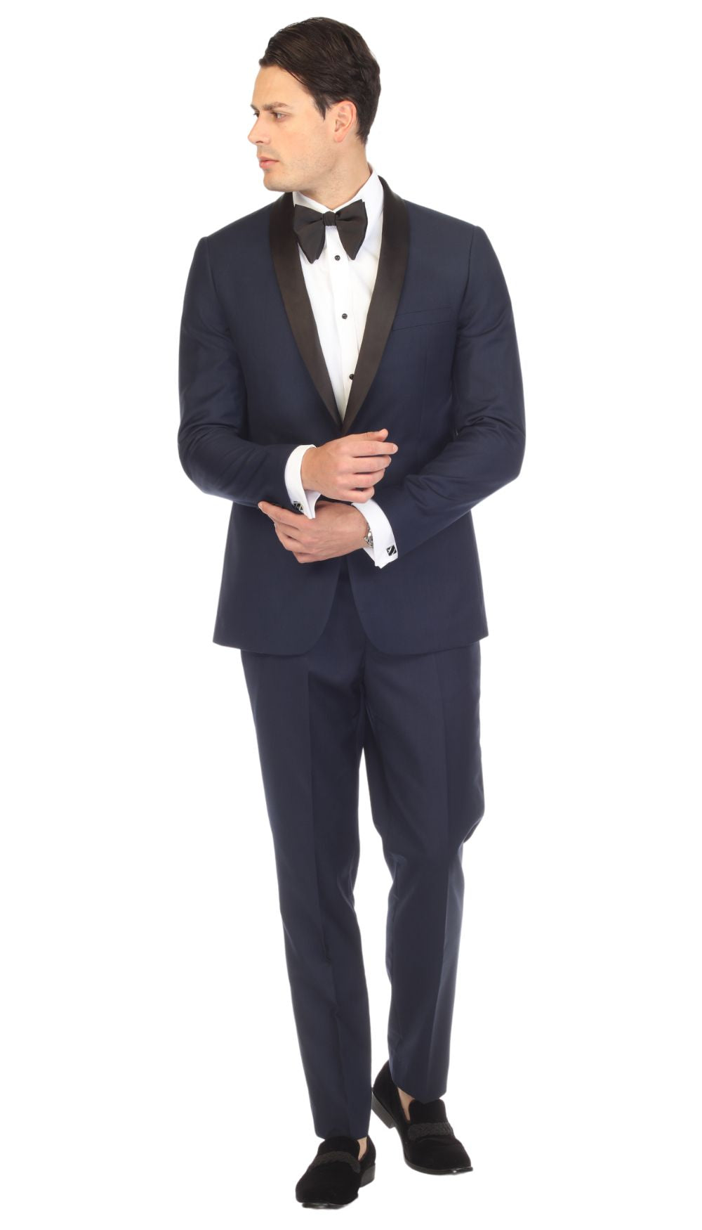 Men's Navy & Black Shawl Lapel Tuxedo – Slim Fit 2 Piece Suit | Ferrecci Reno
