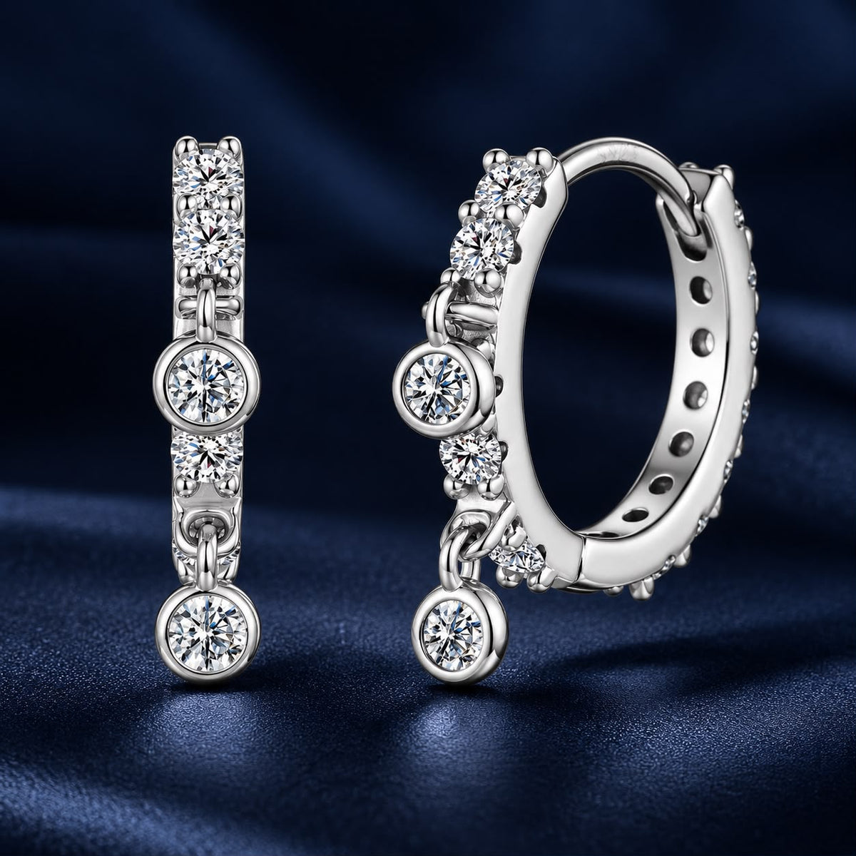 925 Sterling Silver White Gold Plated CZ Hoop Earrings for Women