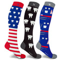 3-Pairs // Everyday Wear Dentist Pritns Knee-High Socks // Multi Pattern