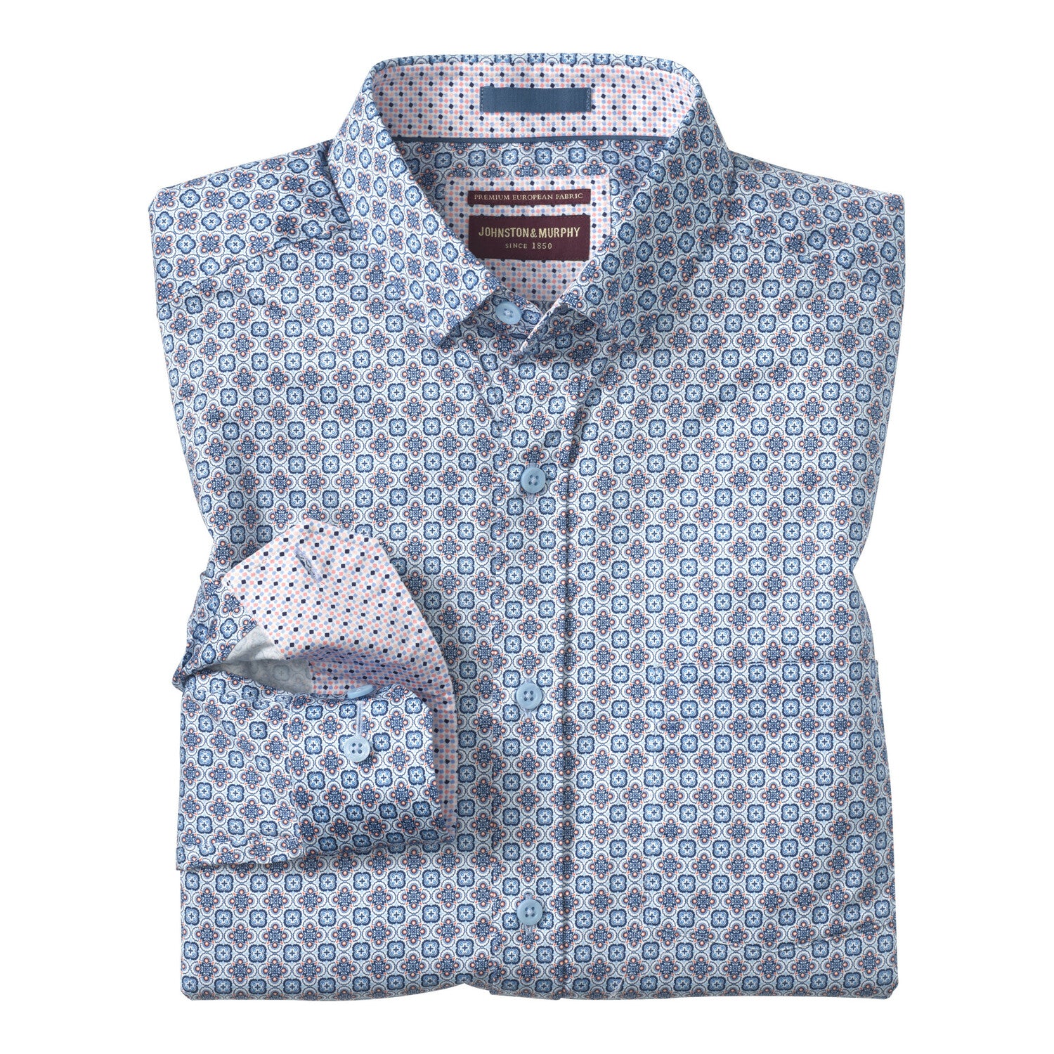 Logan Printed Long-Sleeve Shirt // Blue/Pink Floral Tile