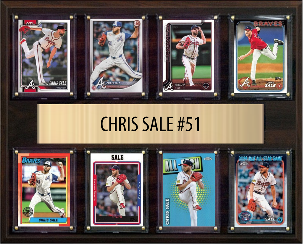 Chris Sale Atlanta Braves Fan Gift Plaque 12x15 8 Cards Topps, Bowman 2024 2025 2026