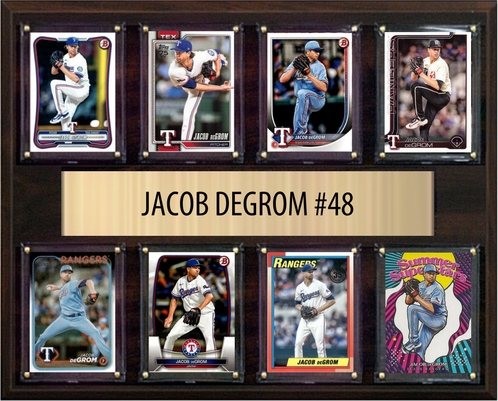 Jacob deGrom Texas Rangers Fan Gift Plaque 12x15 8 Cards Topps, Bowman 2024 2025 2026