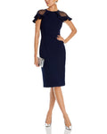 Eliza J Sheer Ruffle Shoulder Cocktail Dress in Navy , Size 4