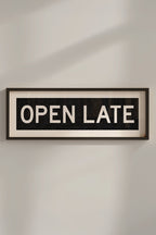 Framed Open Late Bus Scroll Sign