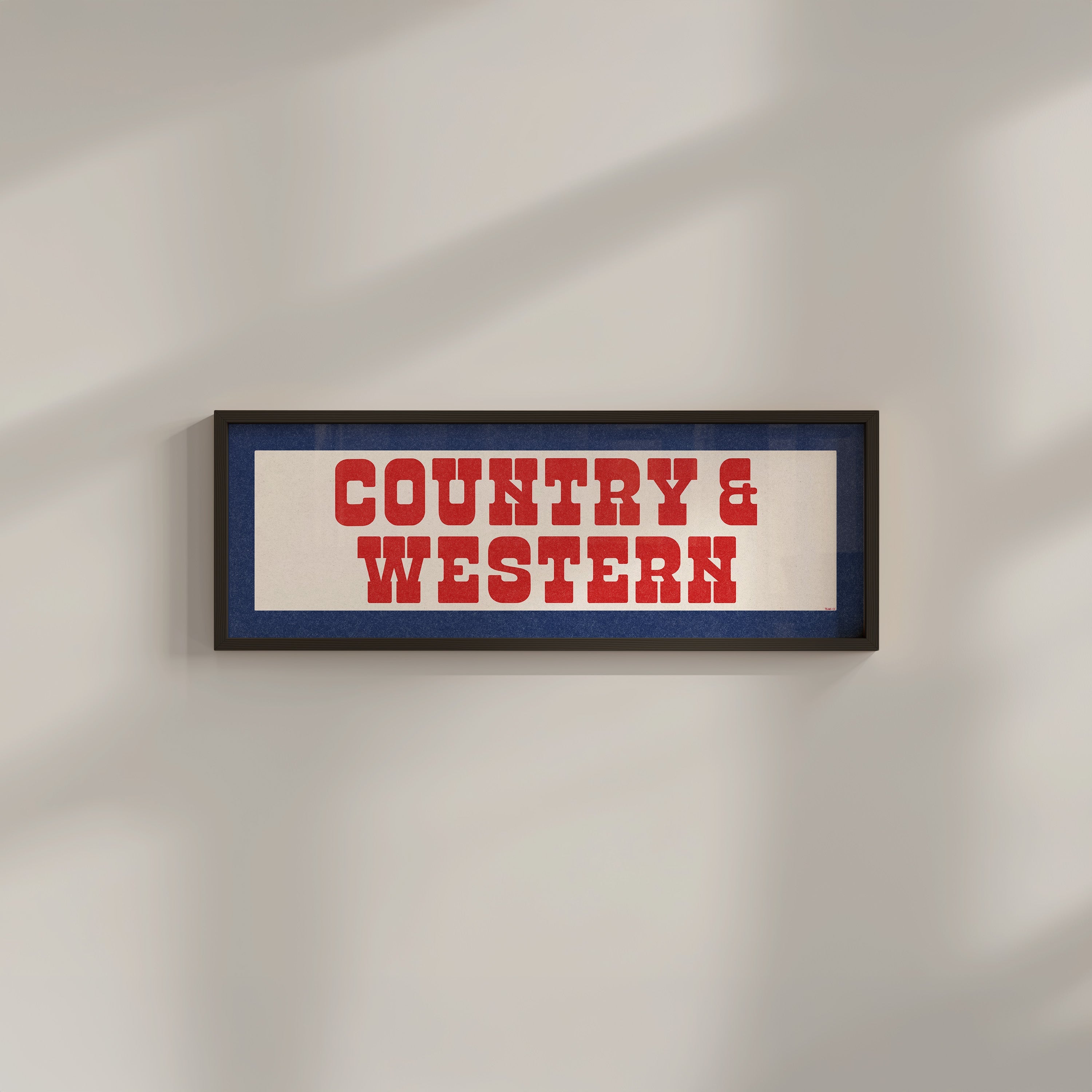 Framed COUNTRY & WESTERN Sign White & Red / Blue Art Print