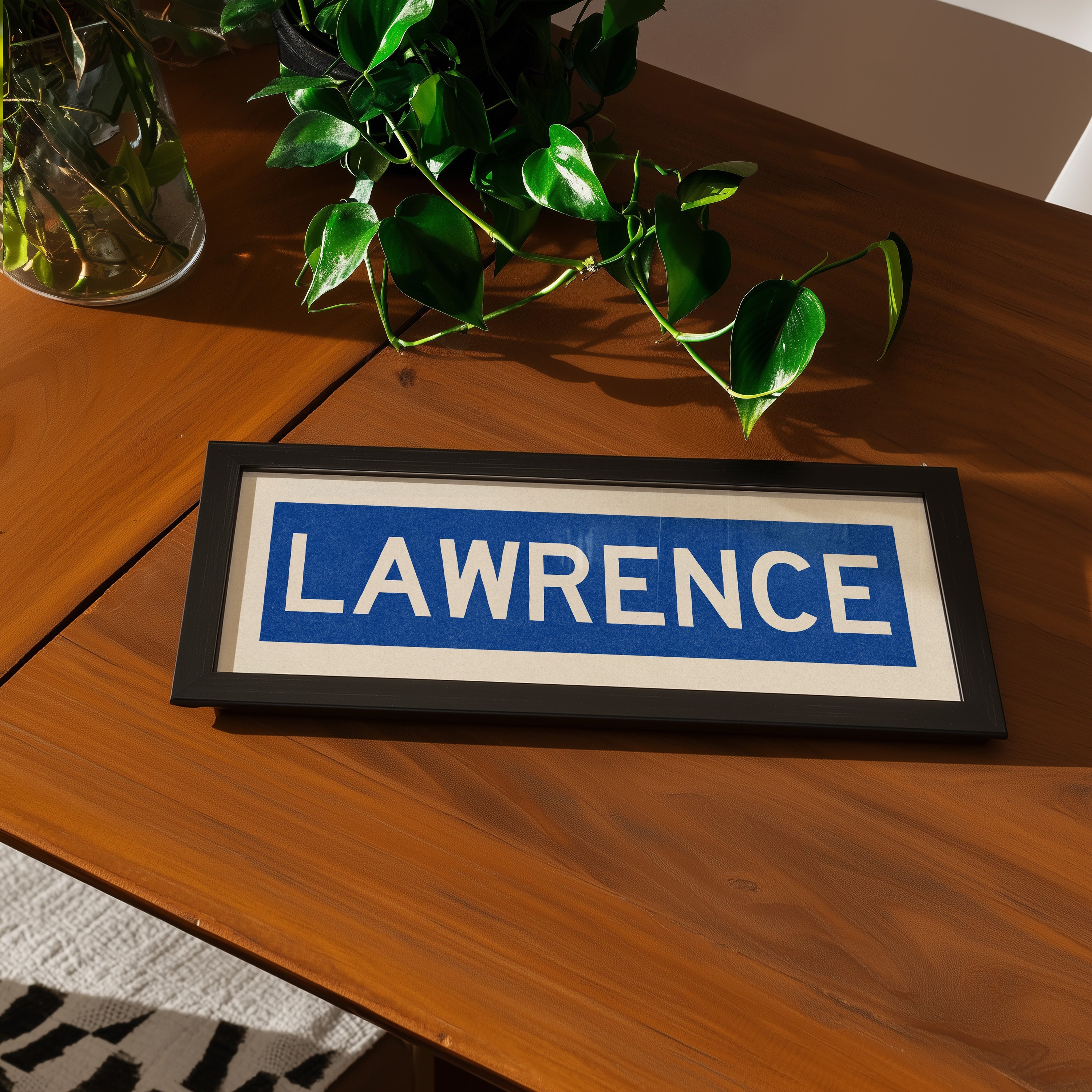 Framed Lawrence Blue Bus Scroll