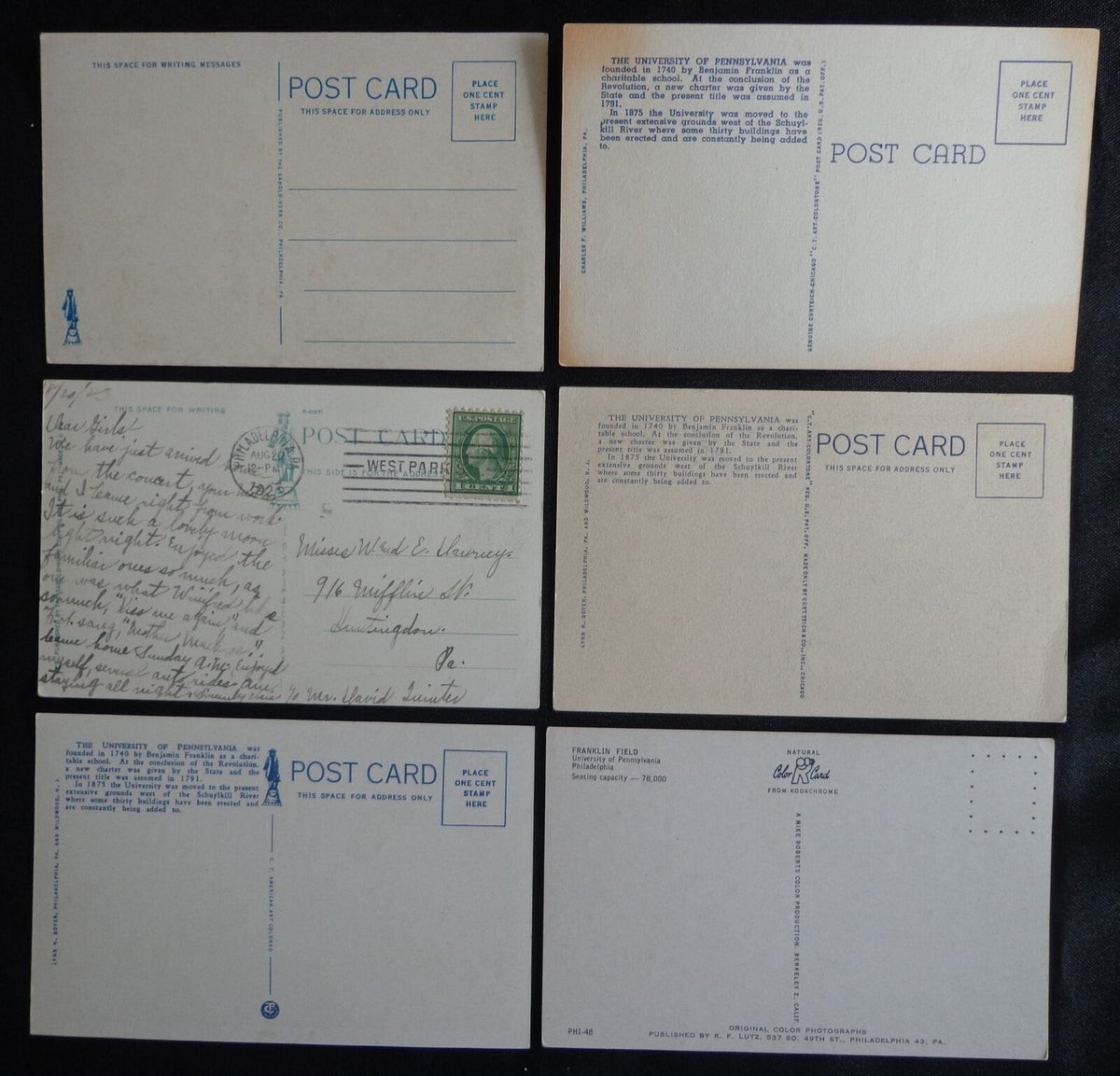 Lot of (6) 1920's Postcards Pennsylvania University Stadium Philadelphia 176175