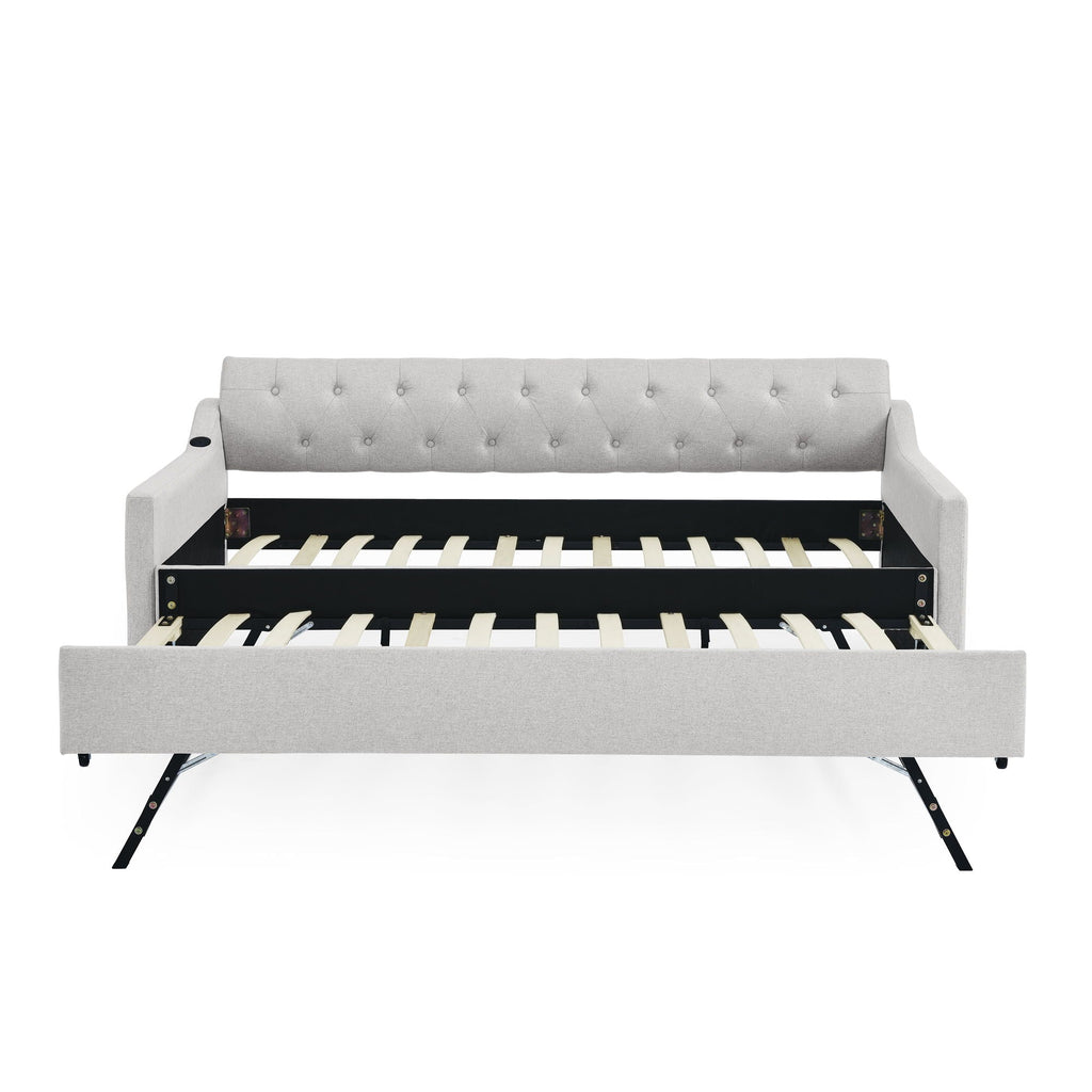 Size Upholstered Daybed With Trundle And USB Charging Armrest