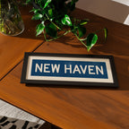 Framed New Haven Blue and White Bus Scroll