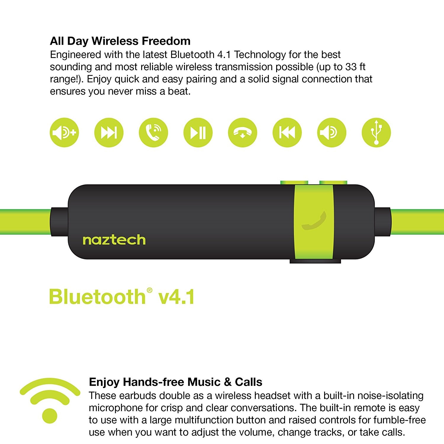 Naztech NX80 Wireless Bluetooth Headset for Universal/Smart Phones/Computer