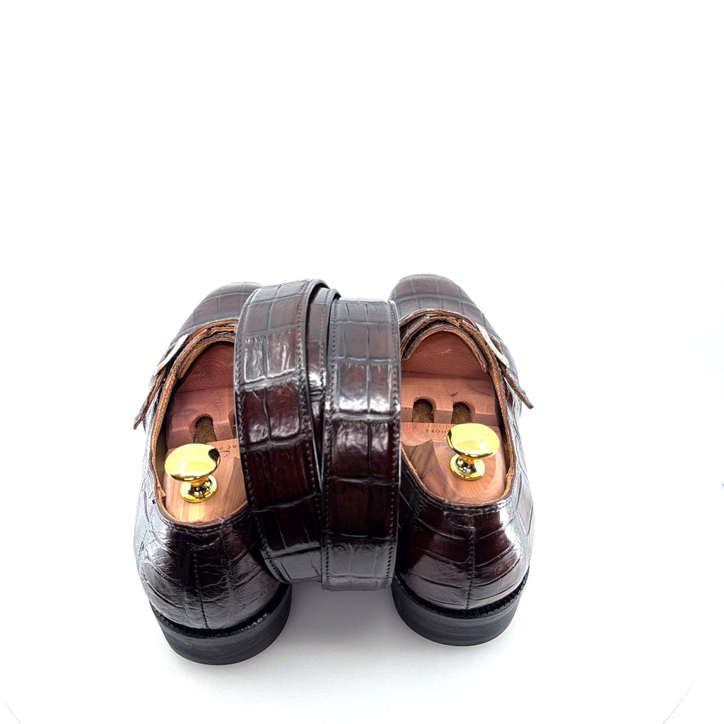 Maurice Raleigh Alligator Monkstrap Shoe - Brown
