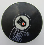 Carlo Colaiacovo Philadelphia Flyers Autographed/Signed Flyers Logo Puck 141777