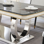 Luxury Modern Dining Table With Faux Marble Top And Dual - Black