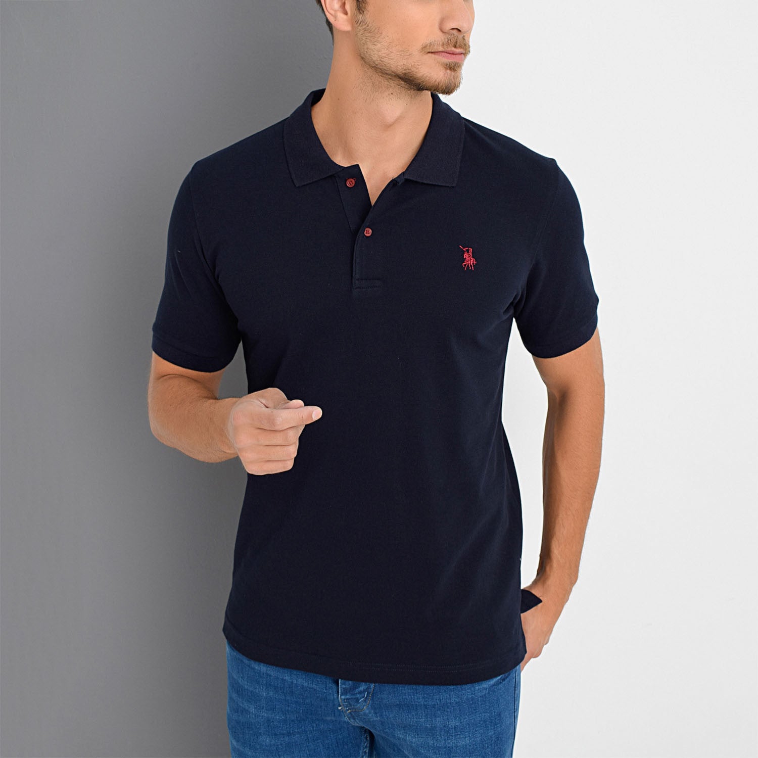 Short Sleeve Polo with Logo // Navy Blue