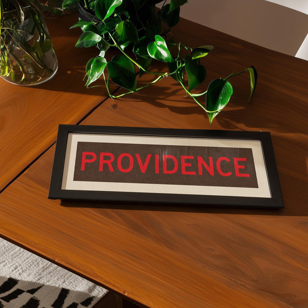 Framed Providence Brown and Red Bus Scroll