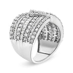.925 Sterling Silver 2 3/8 Cttw Diamond Multi Row Overlay Band Ring ( J-K Color, I3 Clarity) - Ring Size 7