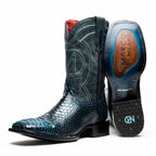 Western Collection Missouri // Python Leather Cowboy Boot // Black + Blue