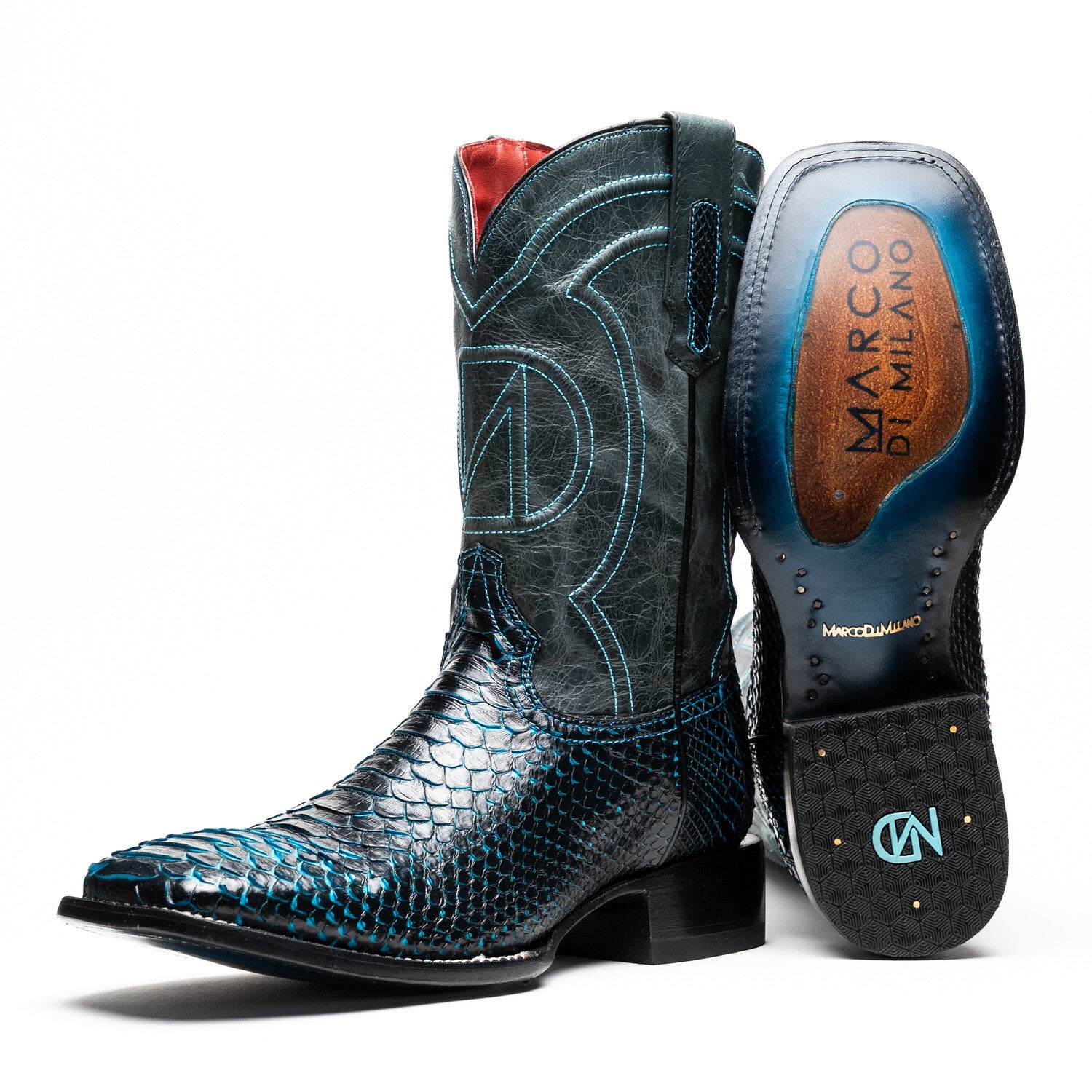 Western Collection Missouri // Python Leather Cowboy Boot // Black + Blue