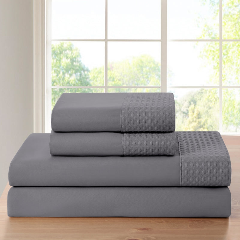 Bamboo 4 Piece 1800 Thread Count luxurious Ultra-soft Waffle Hem Sheet Set