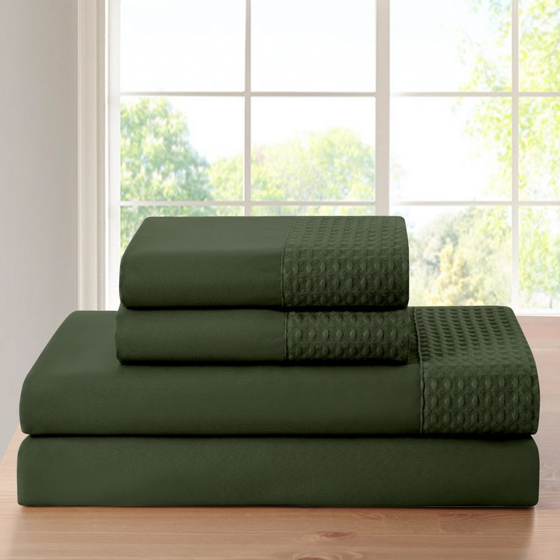 Bamboo 4 Piece 1800 Thread Count luxurious Ultra-soft Waffle Hem Sheet Set