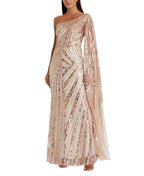 Mac Duggal One Shoulder Cape Sleeve Embellished Gown