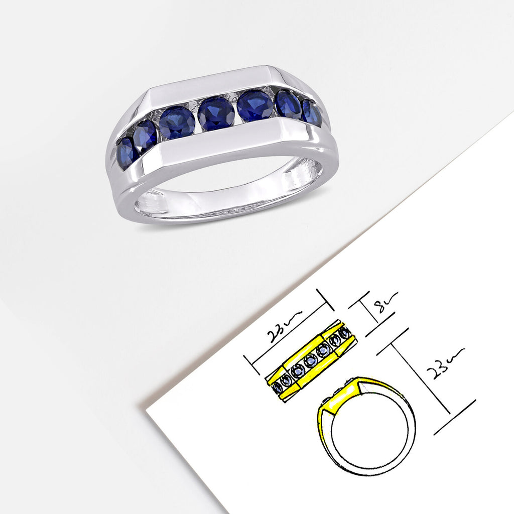 1 1/4 ct TGW Created Blue Sapphire Channel Signet Ring // Sterling Silver