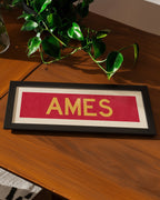 Framed Ames Red and Gold Bus Scroll