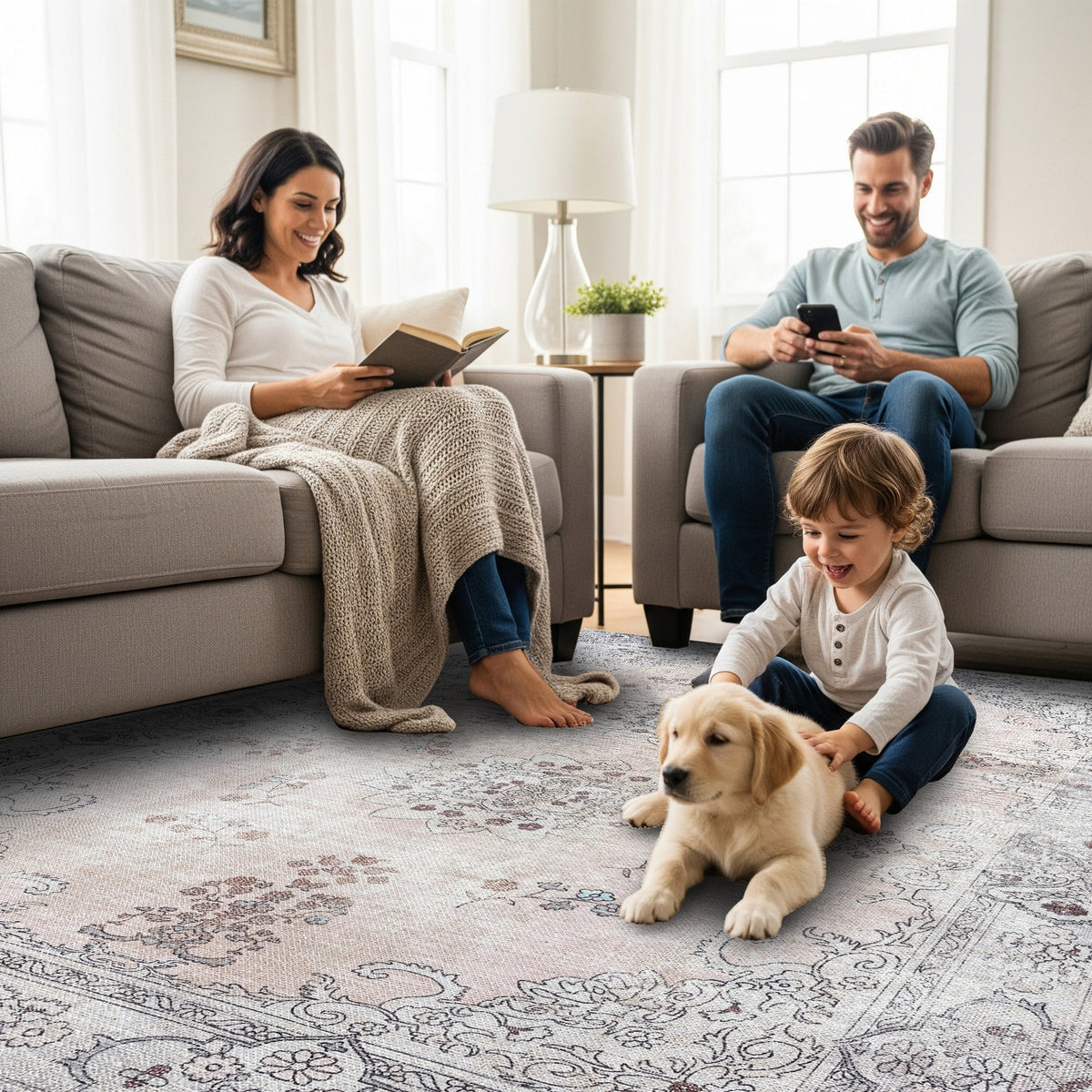 Lite Pink Oushak Area Washable Rug