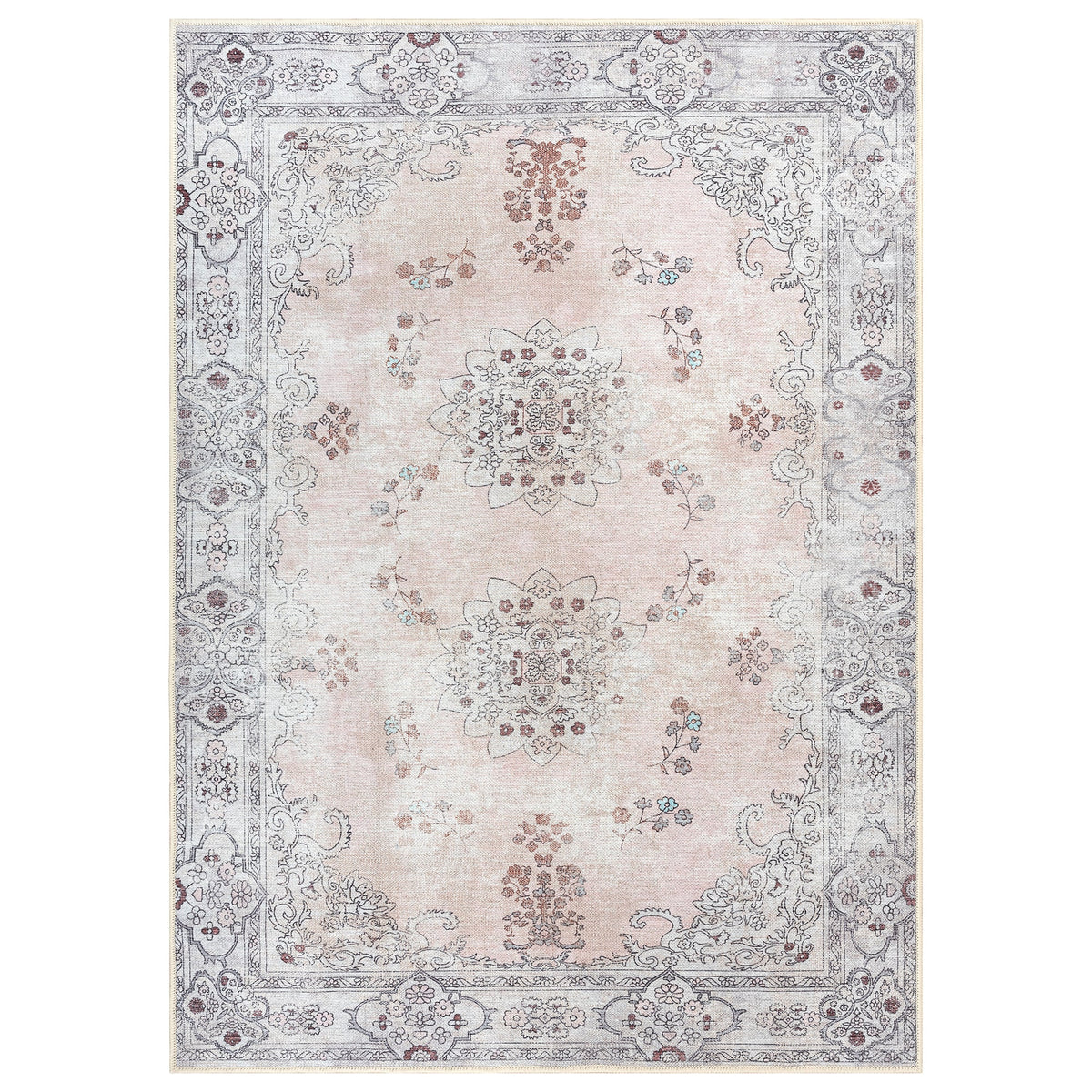 Lite Pink Oushak Area Washable Rug
