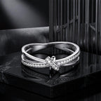 S925 Sterling Silver Oxidized Pavé Setting CZ Ring Size 6 for Women