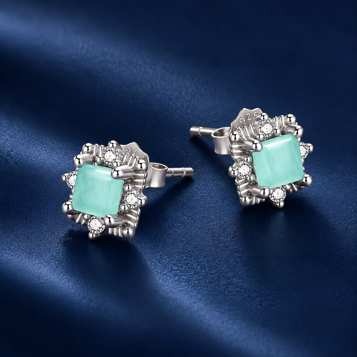 925 Sterling Silver White 0.8 x 0.8 cm Transparent Glass Pavé CZ Earrings for Women