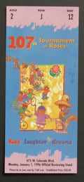 1996 Pasadena Tournament of Roses Parade Ticket Stub to Reviewing Stand