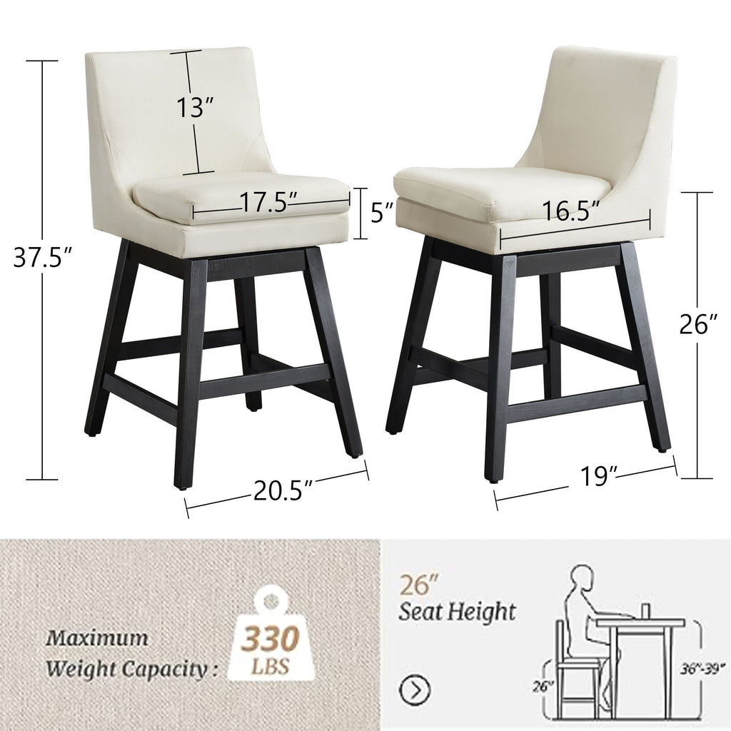 Upholstered Swivel Bar Stools With (Set of 2) - Cream White