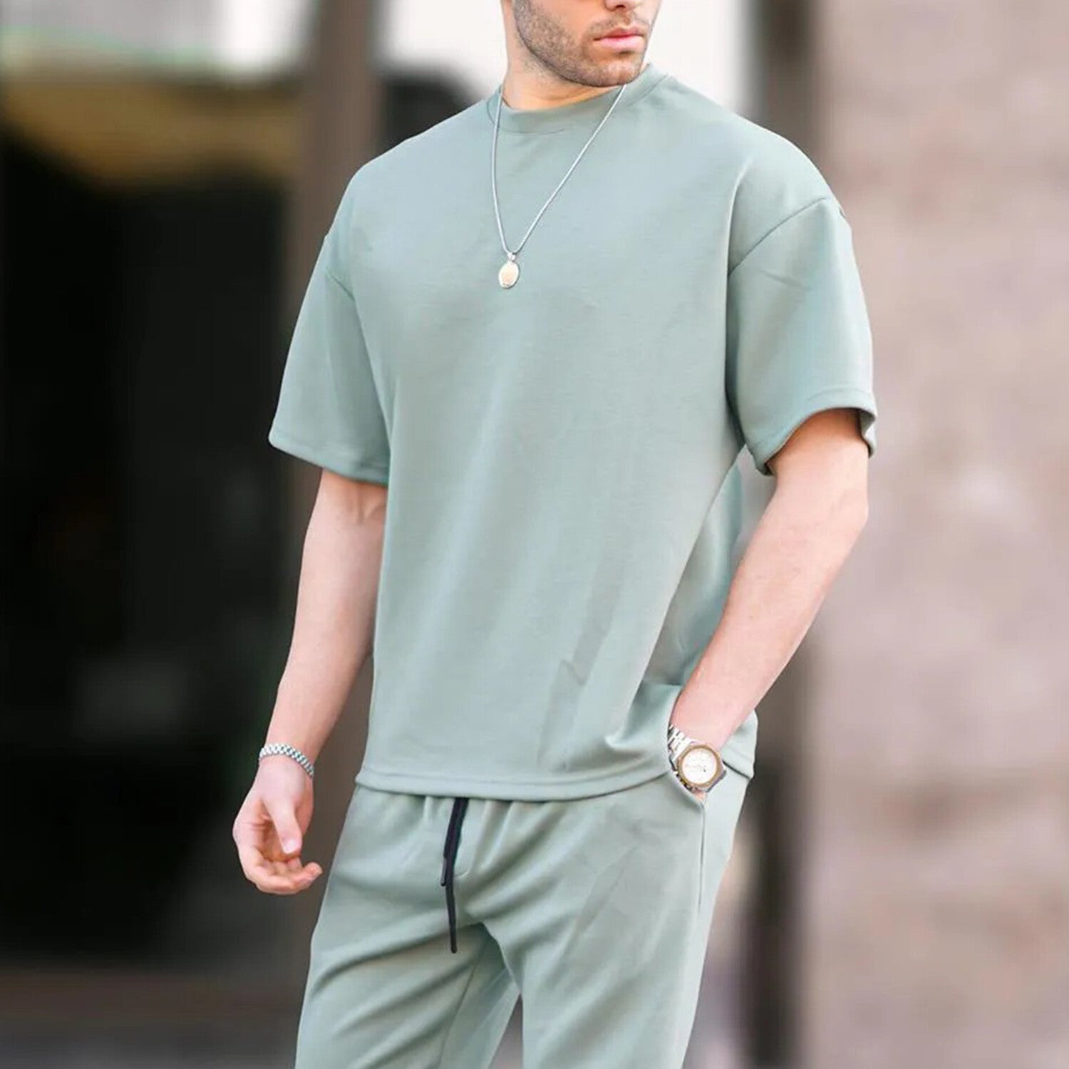 Oversize Crewneck Short Sleeve Tracksuit Set // Mint