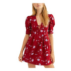 Free People Women's Red Floral Short Sleeve Mini Dress Size M