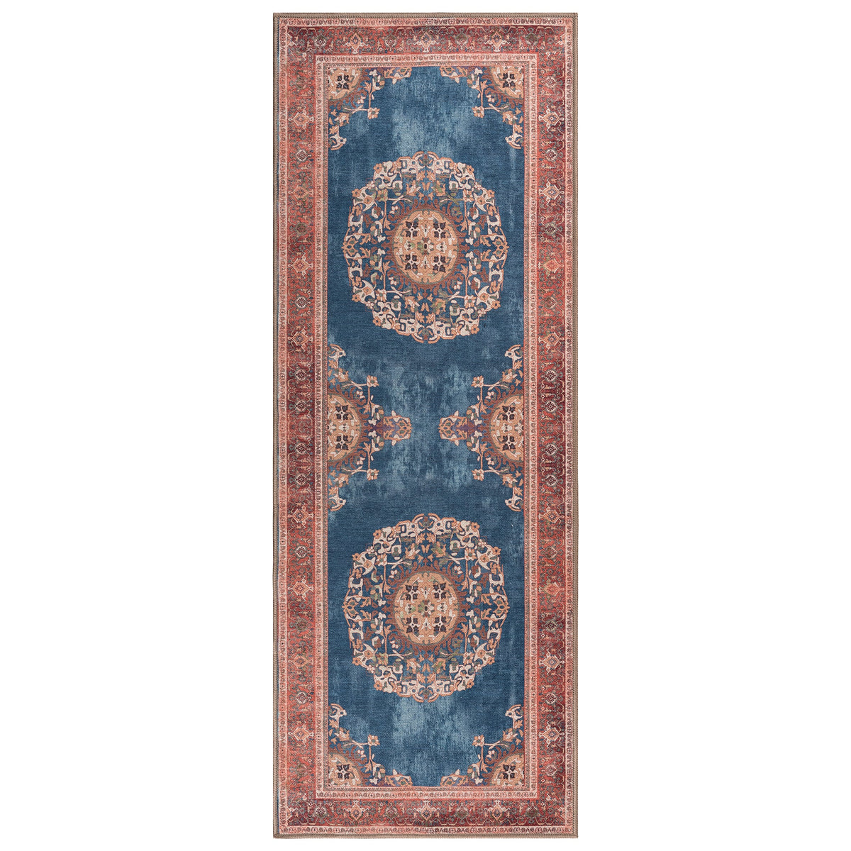 Navy Blue Brick Oushak Area Washable Rug
