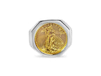 Fancy Solid White/Yellow/Rose Gold Handmade Coin Ring , 1/10oz Coin ,