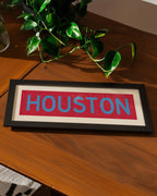 Framed Houston Baby Blue Bus Scroll