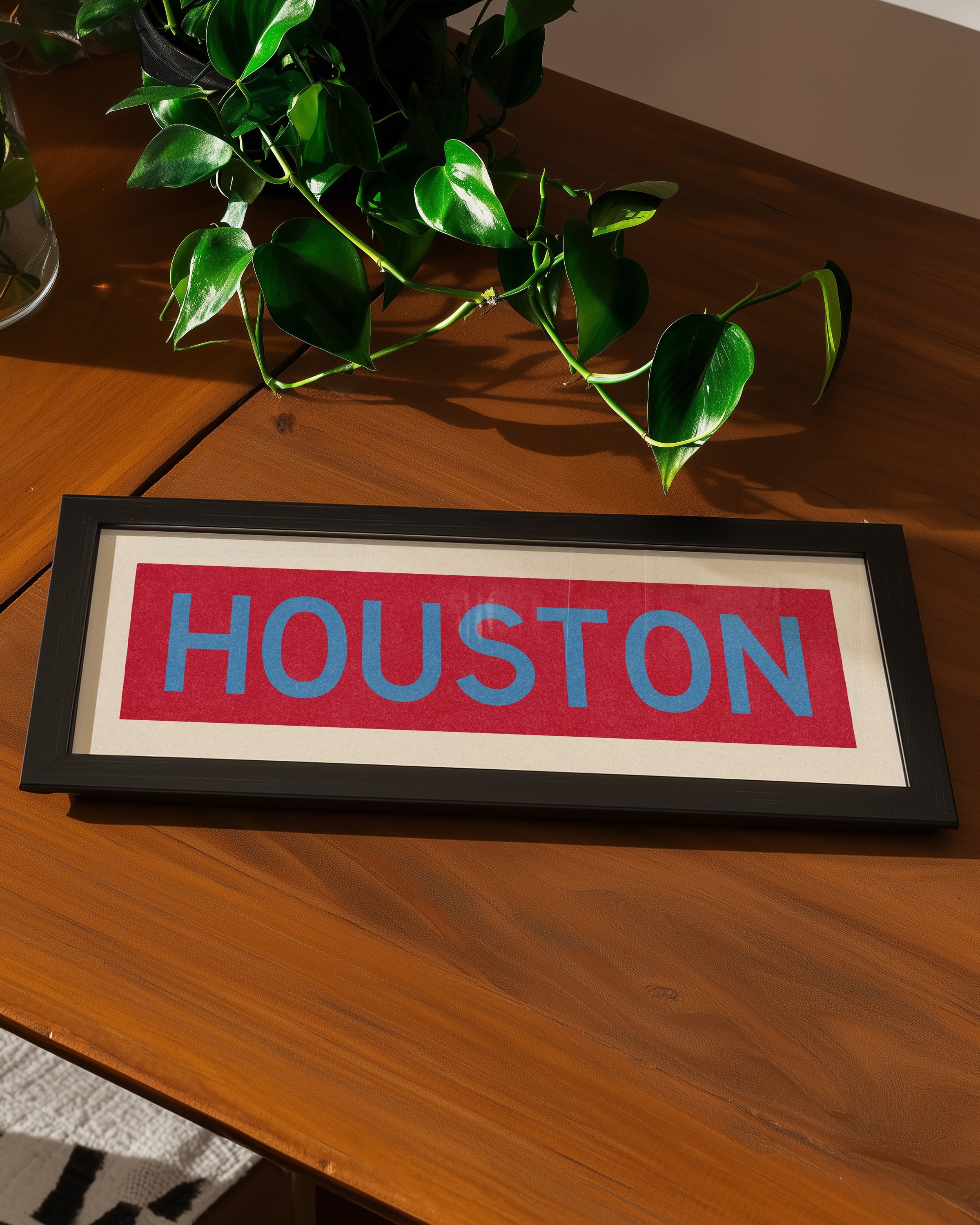 Framed Houston Baby Blue Bus Scroll