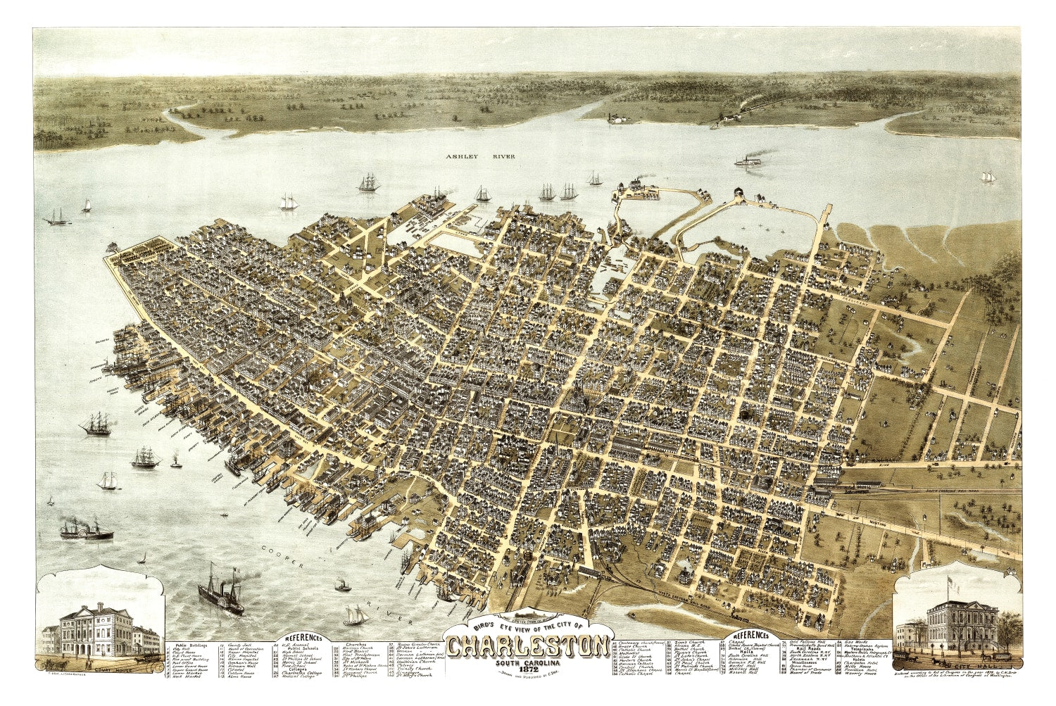 Vintage Map of Charleston, South Carolina 1872