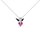 Sterling Silver Diamond Accent & Created Pink Sapphire Angel Heart Pendant Necklace