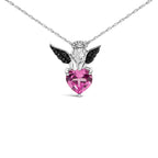 Sterling Silver Diamond Accent & Created Pink Sapphire Angel Heart Pendant Necklace