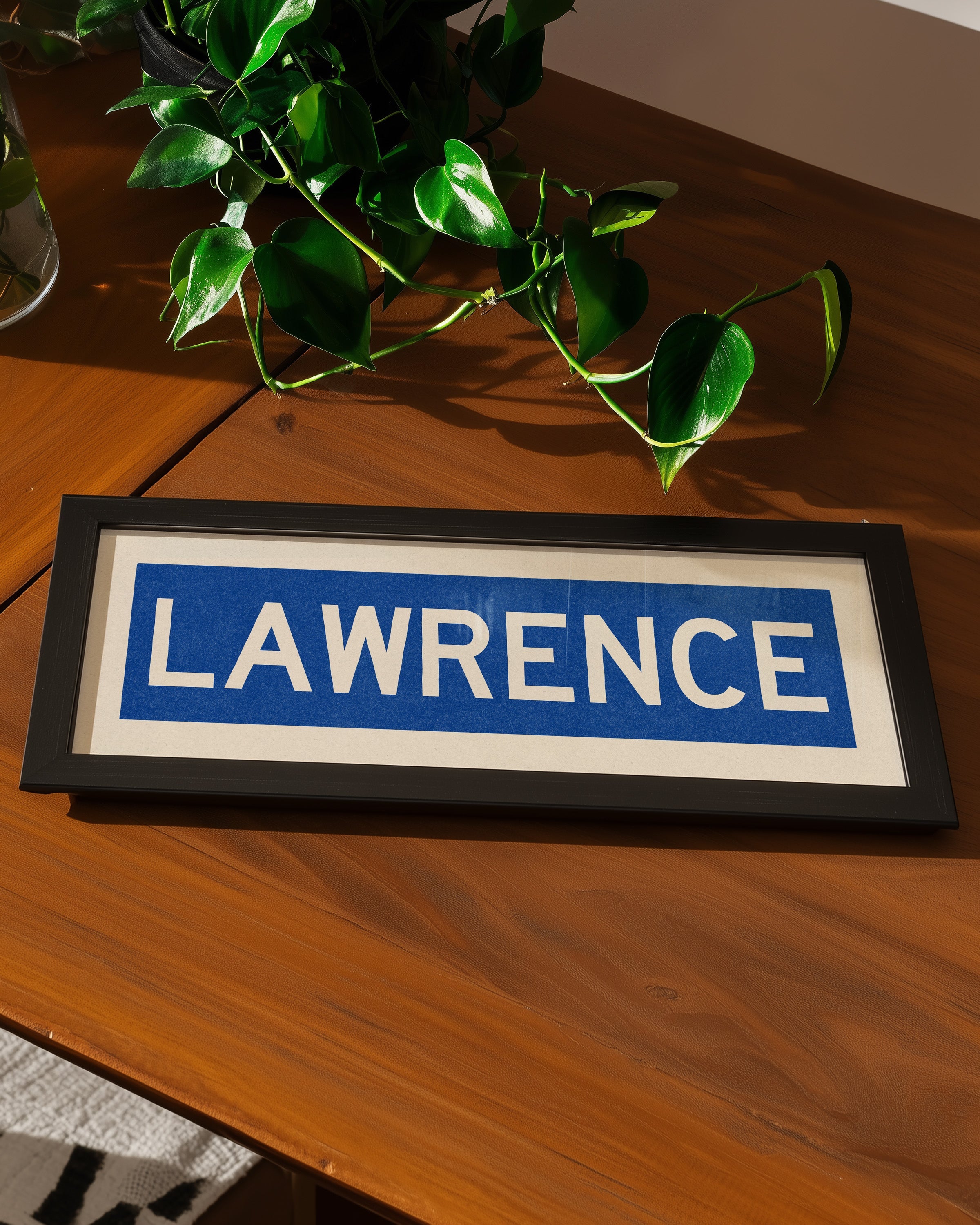Framed Lawrence Blue Bus Scroll