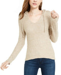 Crave Fame Womens V-Neck Heathered Hoodie Tan XS