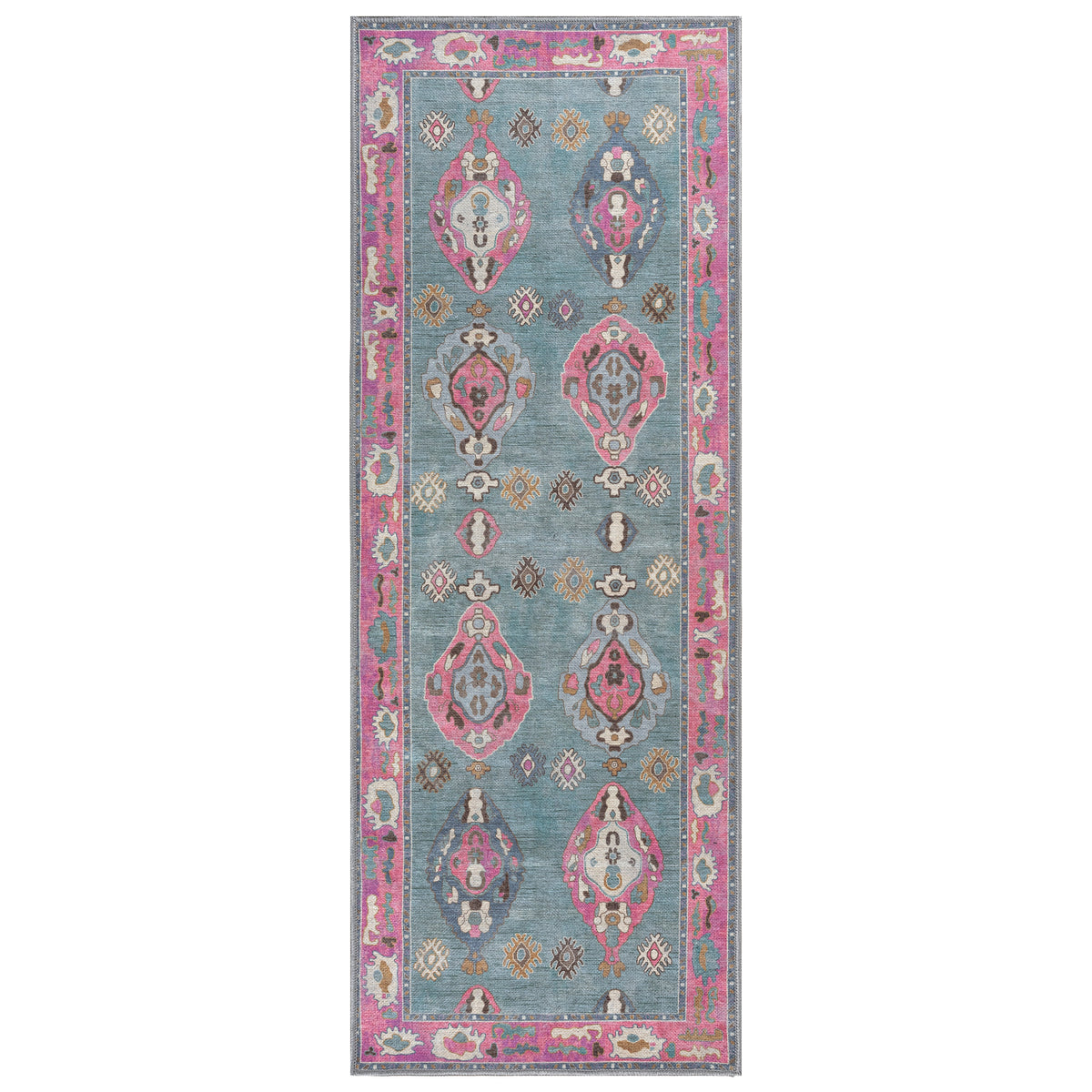 Green Pink Oushak Washable Rug