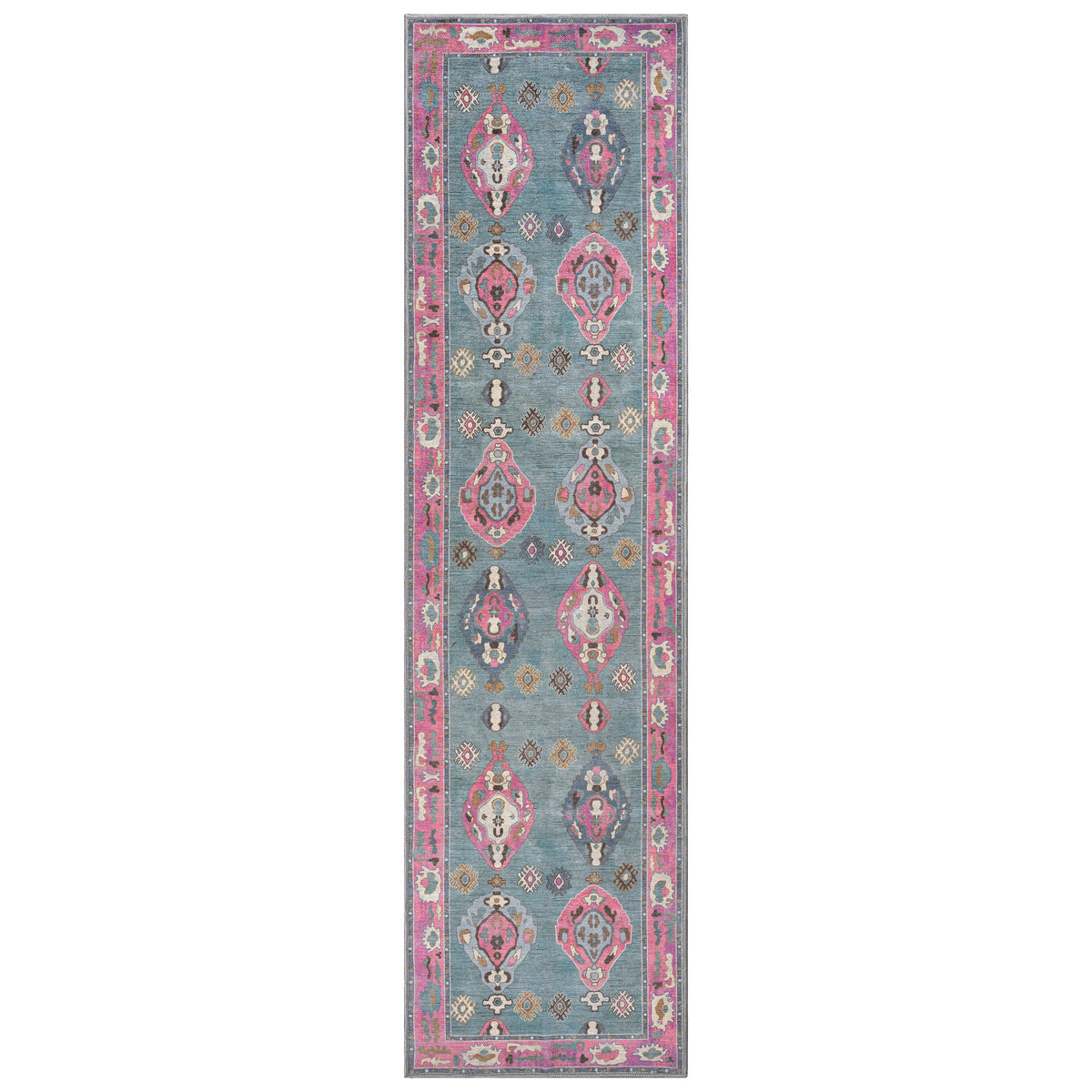 Green Pink Oushak Washable Rug