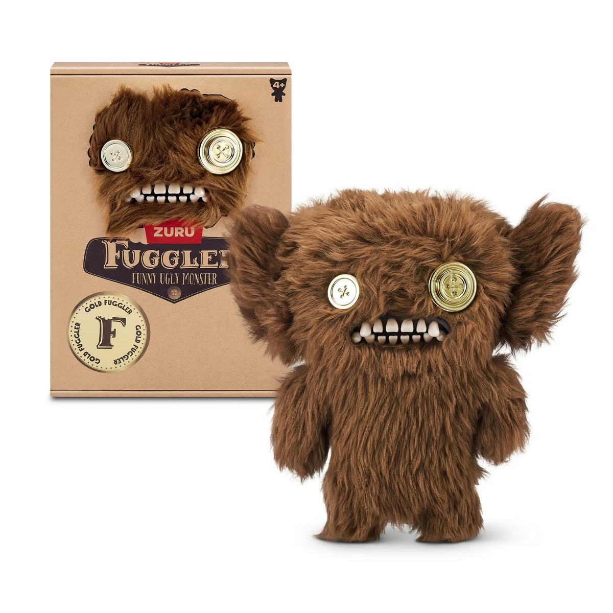 Zuru Fuggler Gold Fuggs Grumpy Grumps Brown Funny Ugly Monster Plush Toy 9 Inch