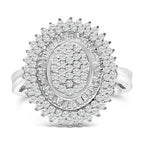 Sterling Silver 2.0 Cttw Diamond Oval Halo Cocktail Ring