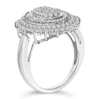 Sterling Silver 2.0 Cttw Diamond Oval Halo Cocktail Ring